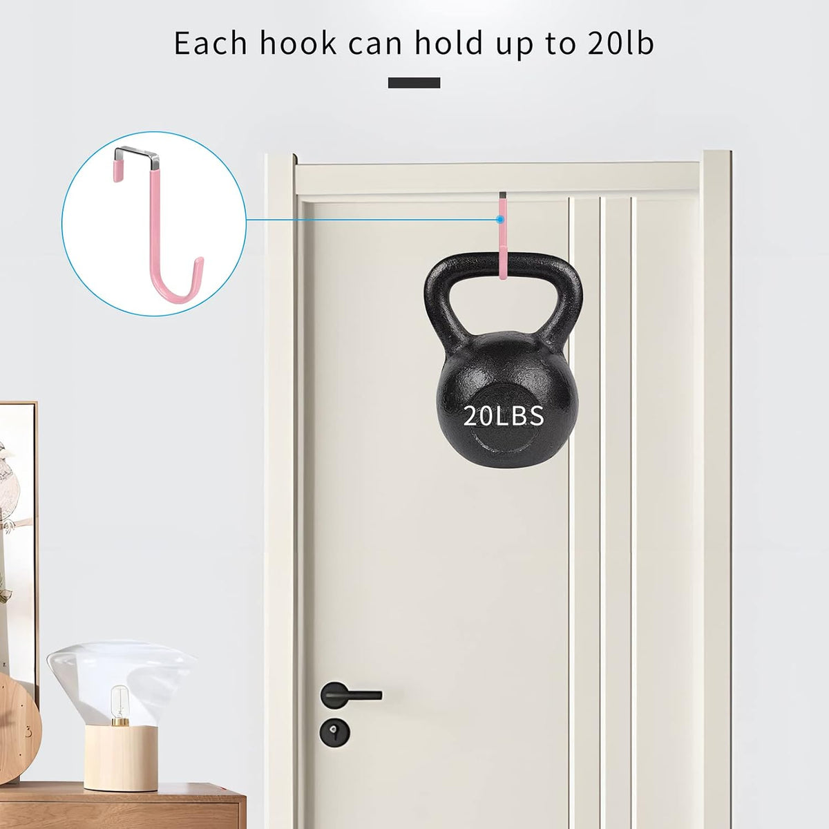 Over the Door Hooks, Single-Hanger 4 Pack, Fits Doors 1 3/8" Pink