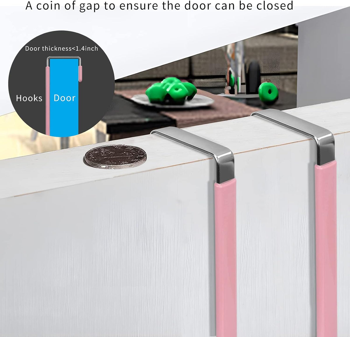 Over the Door Hooks, Single-Hanger 4 Pack, Fits Doors 1 3/8" Pink