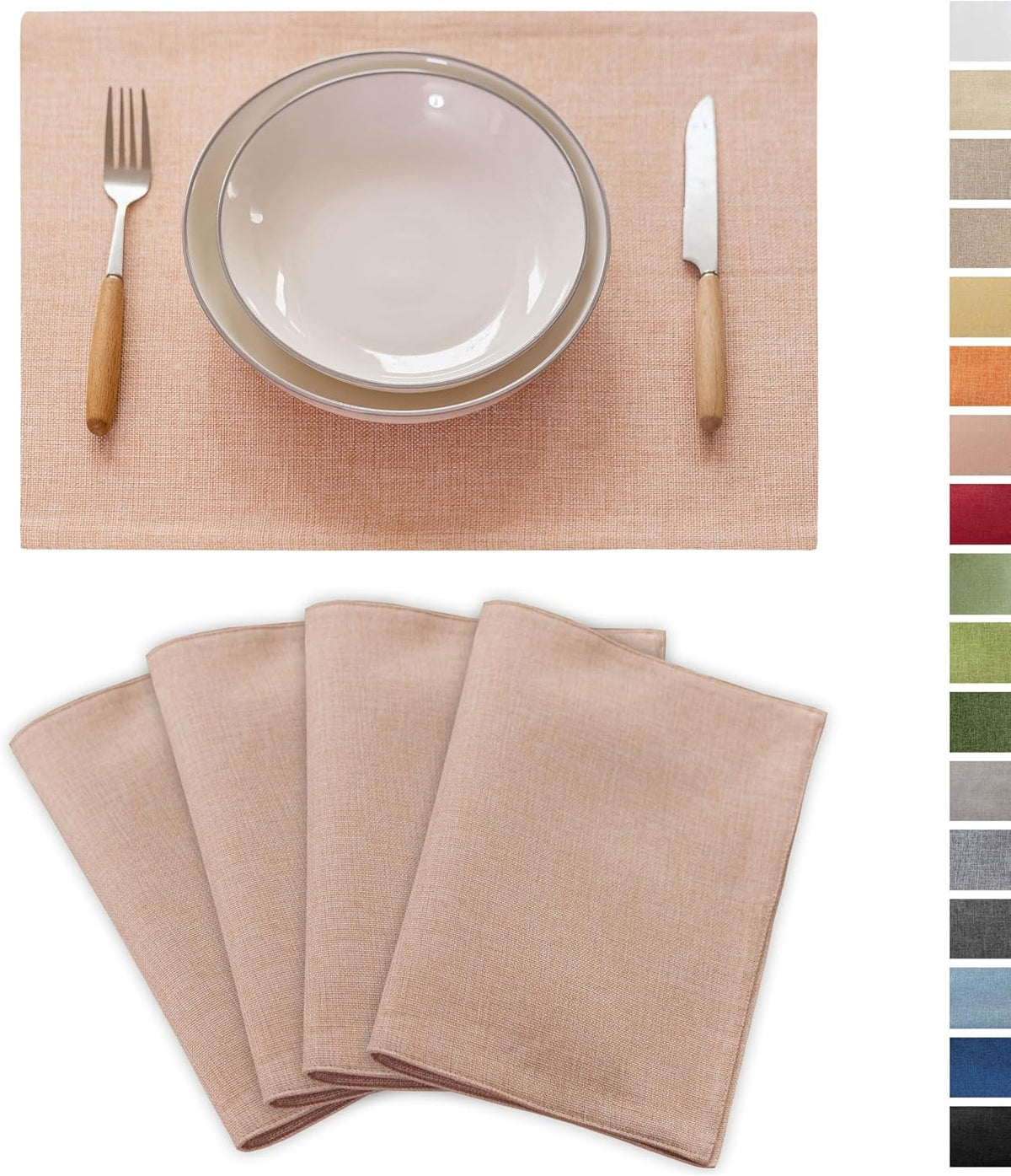 Pink Placemats Set of 4 Heat Resistant Linen Plate Mats Washable Cloth Place Mats for Dining Tables Restaurants, 13 x 19 inches, Pink