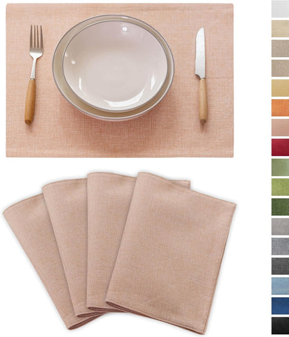 Pink Placemats Set of 4 Heat Resistant Linen Plate Mats Washable Cloth Place Mats for Dining Tables Restaurants, 13 x 19 inches, Pink