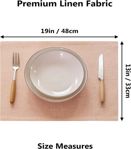 Pink Placemats Set of 4 Heat Resistant Linen Plate Mats Washable Cloth Place Mats for Dining Tables Restaurants, 13 x 19 inches, Pink