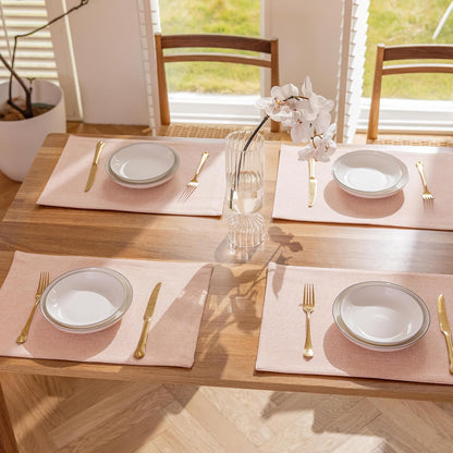 Pink Placemats Set of 4 Heat Resistant Linen Plate Mats Washable Cloth Place Mats for Dining Tables Restaurants, 13 x 19 inches, Pink