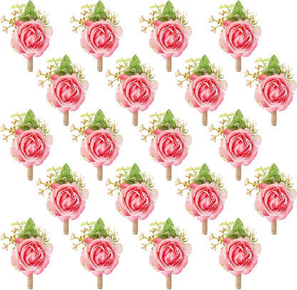 36 Pcs Rose Boutonnieres for Men Wedding, Peach Pink