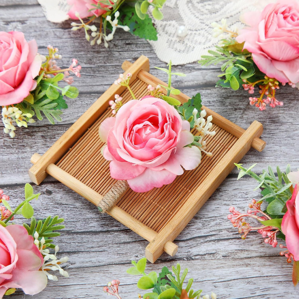 36 Pcs Rose Boutonnieres for Men Wedding, Peach Pink