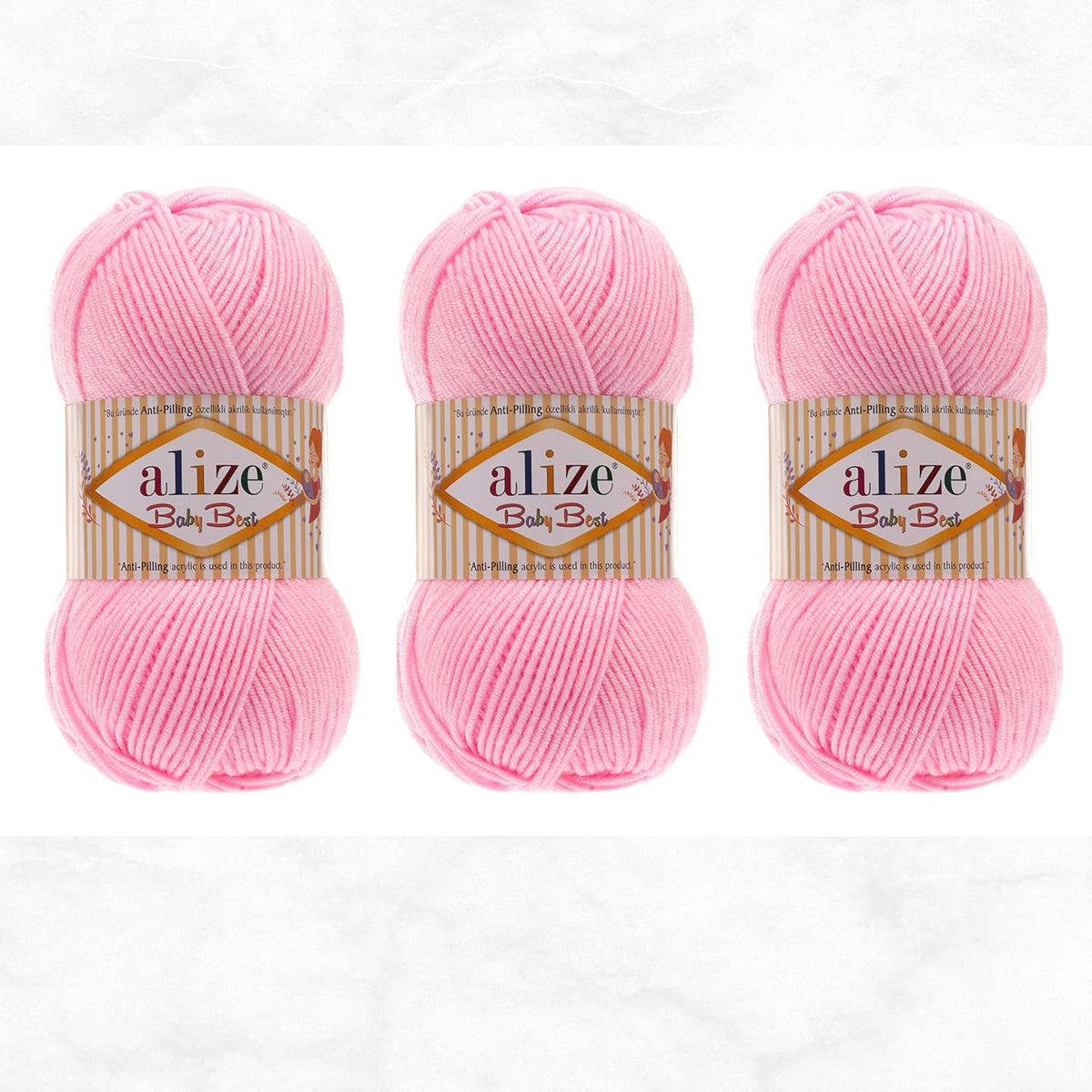 Baby Best Yarn 90% Anti-Pilling Acrylic 10% Soft Bamboo Blend Crochet Hand Knitting Art Lot of 3 Skeins 300gr 786yds (3 Pack, Light Pink - 191)