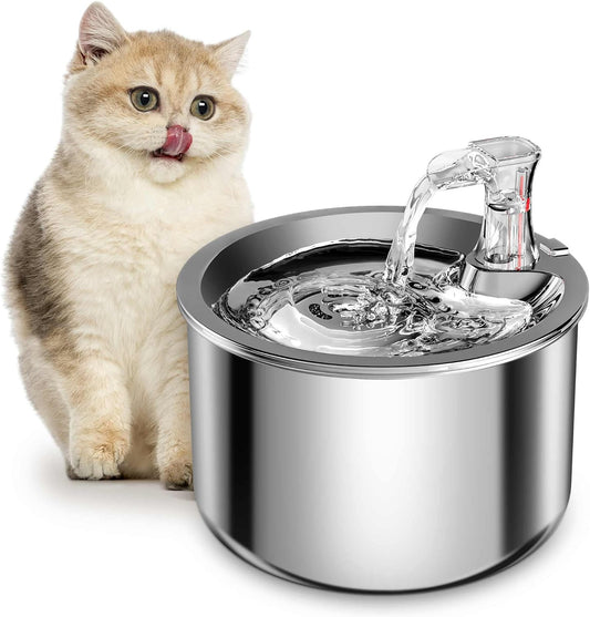 Homtyler Cat Water Fountain, Stainless Steel Inside Ultra-Quiet Pump, 2L/67oz Automatic Dog Dispenser Water Bowl, Multiple Pets Water Fountain