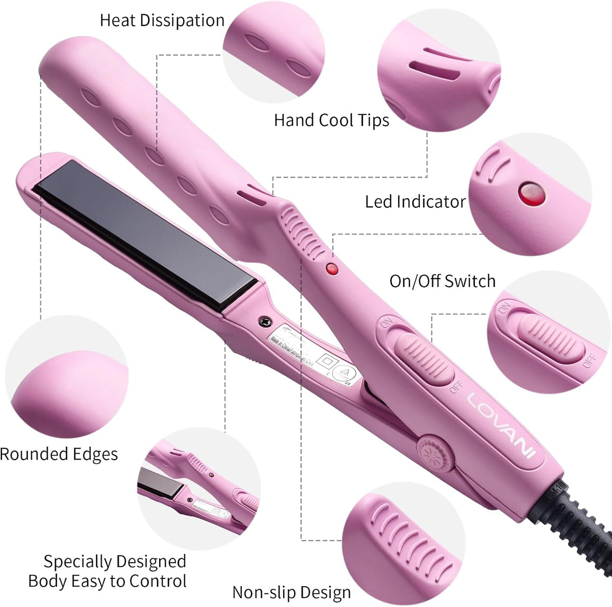 Mini Flat Iron, Dual Voltage Travel Hair Straightener, Tourmaline Ceramic Small Flat Irons for Short Hair/Bangs (Pink, 0.5 Inch, SleekMini)