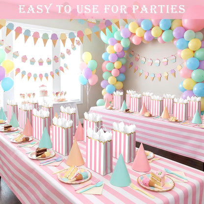 24 Pcs Pink and White Striped Gift Bags with Handles Gold Scalloped Edge Candy Goodie Treat Bags for Carnival Party Favors Circus Themed Birthday Supplies