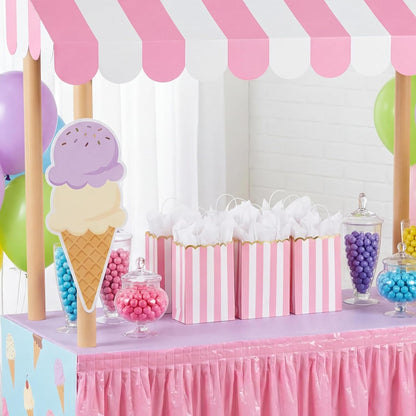 24 Pcs Pink and White Striped Gift Bags with Handles Gold Scalloped Edge Candy Goodie Treat Bags for Carnival Party Favors Circus Themed Birthday Supplies