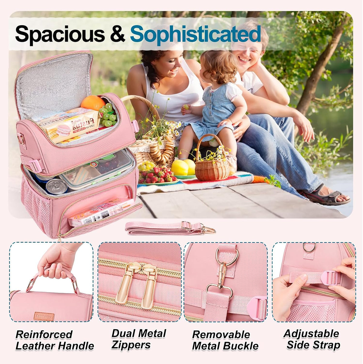 Lunch Bags for Women,Dual Compartment Lunch Box Lunch Tote Bag