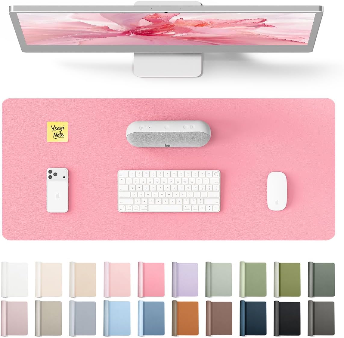 Leather Desk Pad Protector, Large Mouse Pad, Non-Slip PU Leather Desk Blotter, Laptop Desk Pad/Mat, Waterproof Writing Pad for Office and Home (23.6" x 13.8", Pink)