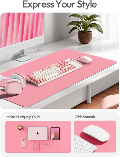 Leather Desk Pad Protector, Large Mouse Pad, Non-Slip PU Leather Desk Blotter, Laptop Desk Pad/Mat, Waterproof Writing Pad for Office and Home (23.6" x 13.8", Pink)