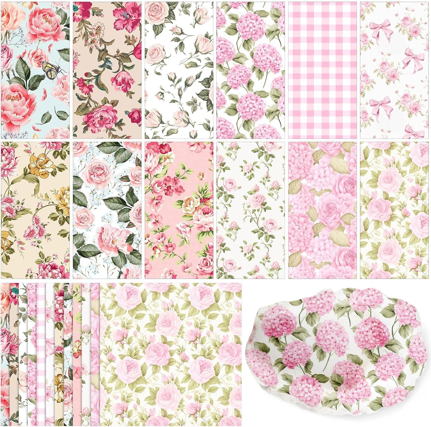 144 Pack Floral Decoupage Paper Napkins, 12 Styles Assorted Flower Decorative Cocktail Napkins for DIY Crafting Holiday Birthday Party Wedding Baby Shower, Each Unfolded 13 Inch