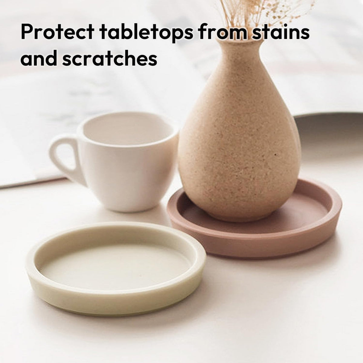 Thick Silicone Coasters for Drinks, Set of 2 - Pink Beige