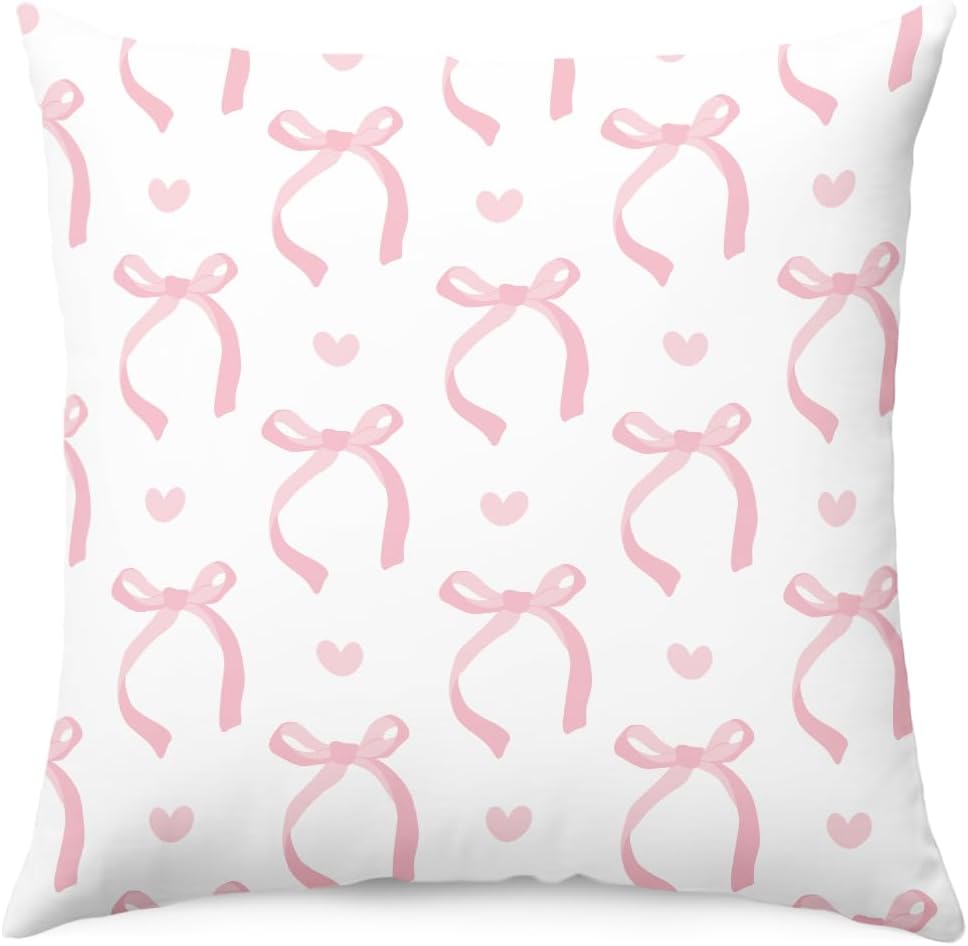 Pink Coquette Bow Pillow Cover for Preppy Room Decor