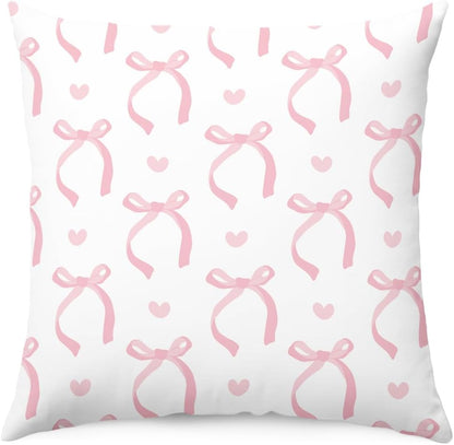 Pink Coquette Bow Pillow Cover for Preppy Room Decor