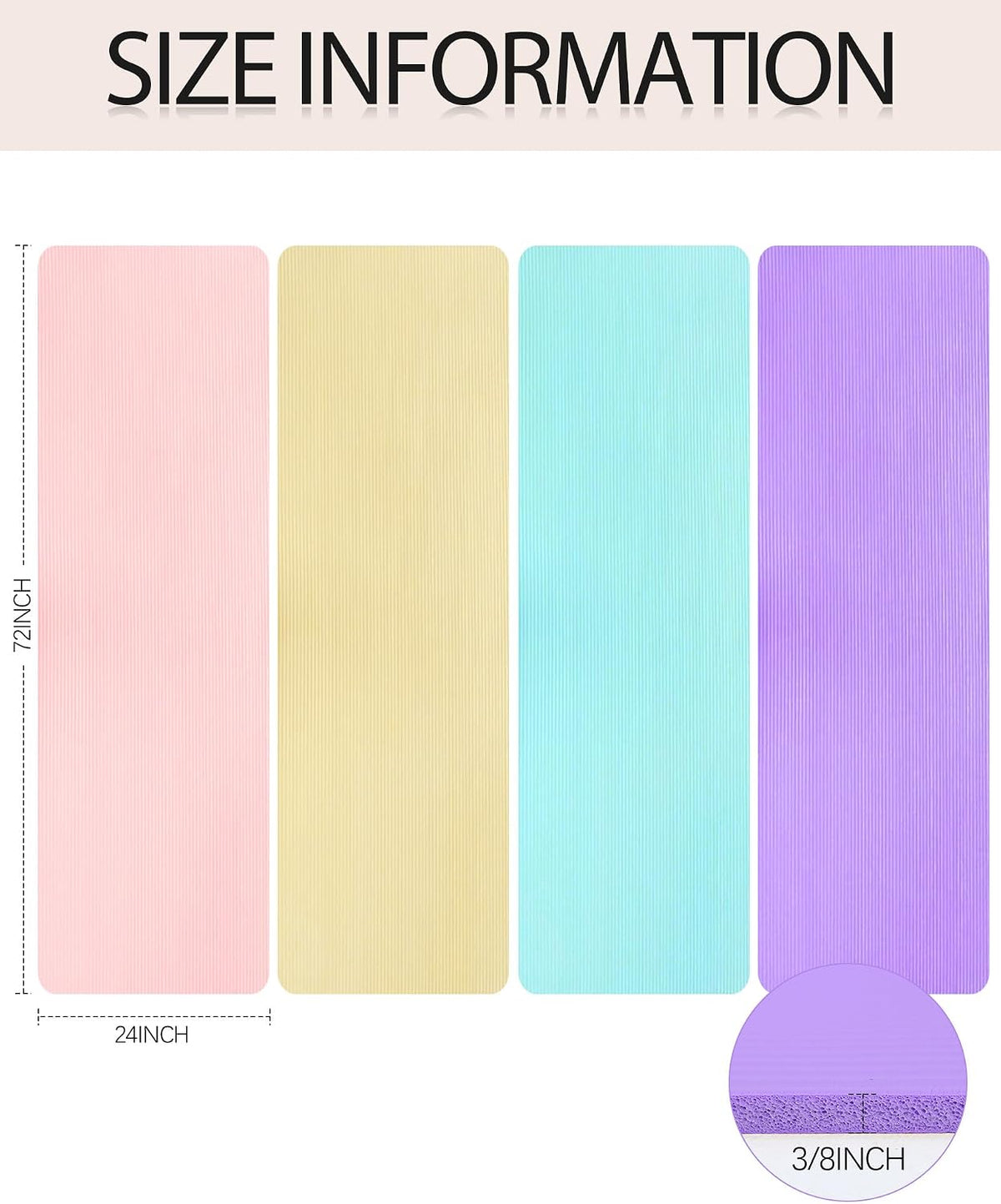 Yoga Mats (72x24) 3/8 Inch Thick Exercise Yoga Mat for Home Workout with Strap Non Slip Pilates Gym Supplies for Women Men