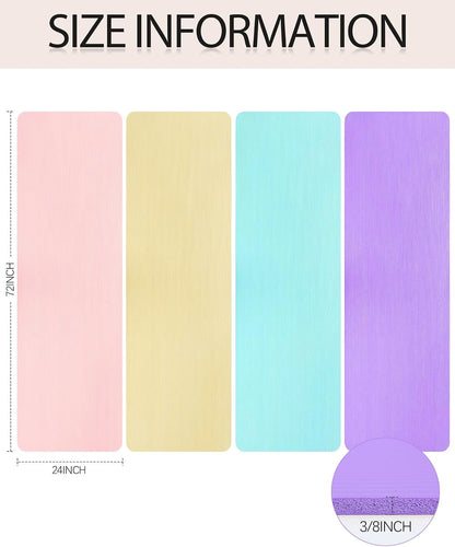 Yoga Mats (72x24) 3/8 Inch Thick Exercise Yoga Mat for Home Workout with Strap Non Slip Pilates Gym Supplies for Women Men