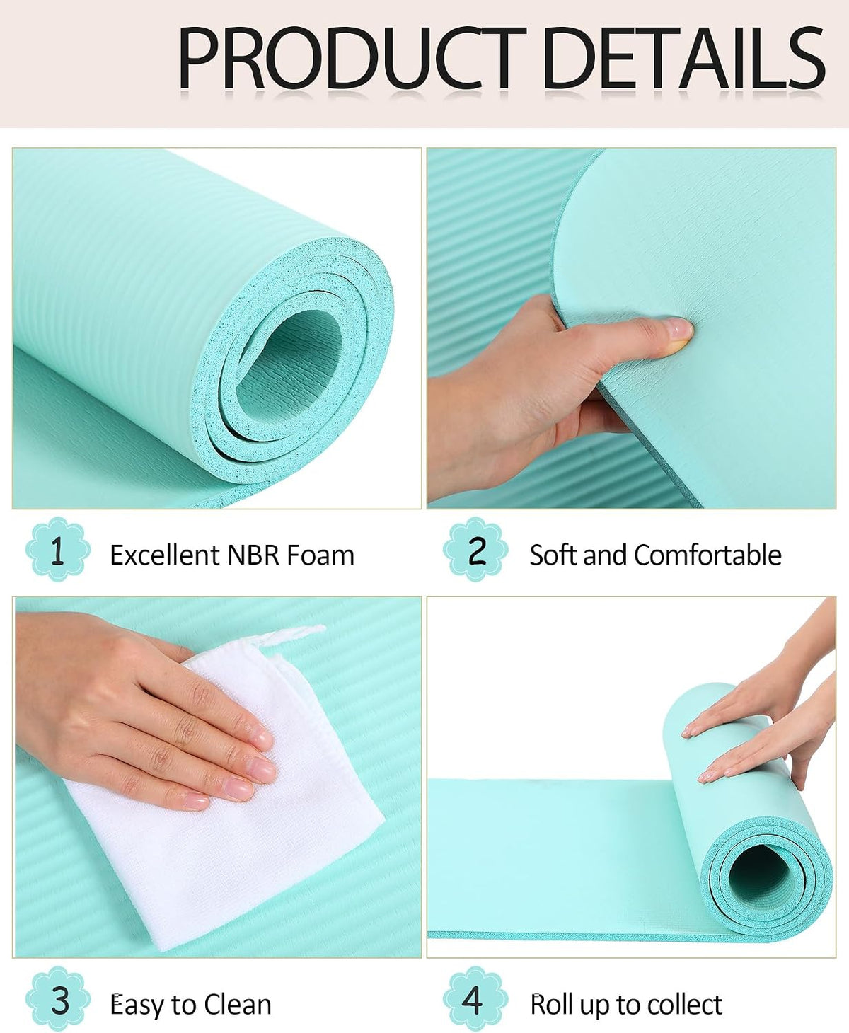 Yoga Mats (72x24) 3/8 Inch Thick Exercise Yoga Mat for Home Workout with Strap Non Slip Pilates Gym Supplies for Women Men