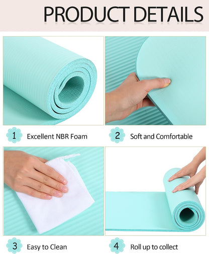 Yoga Mats (72x24) 3/8 Inch Thick Exercise Yoga Mat for Home Workout with Strap Non Slip Pilates Gym Supplies for Women Men