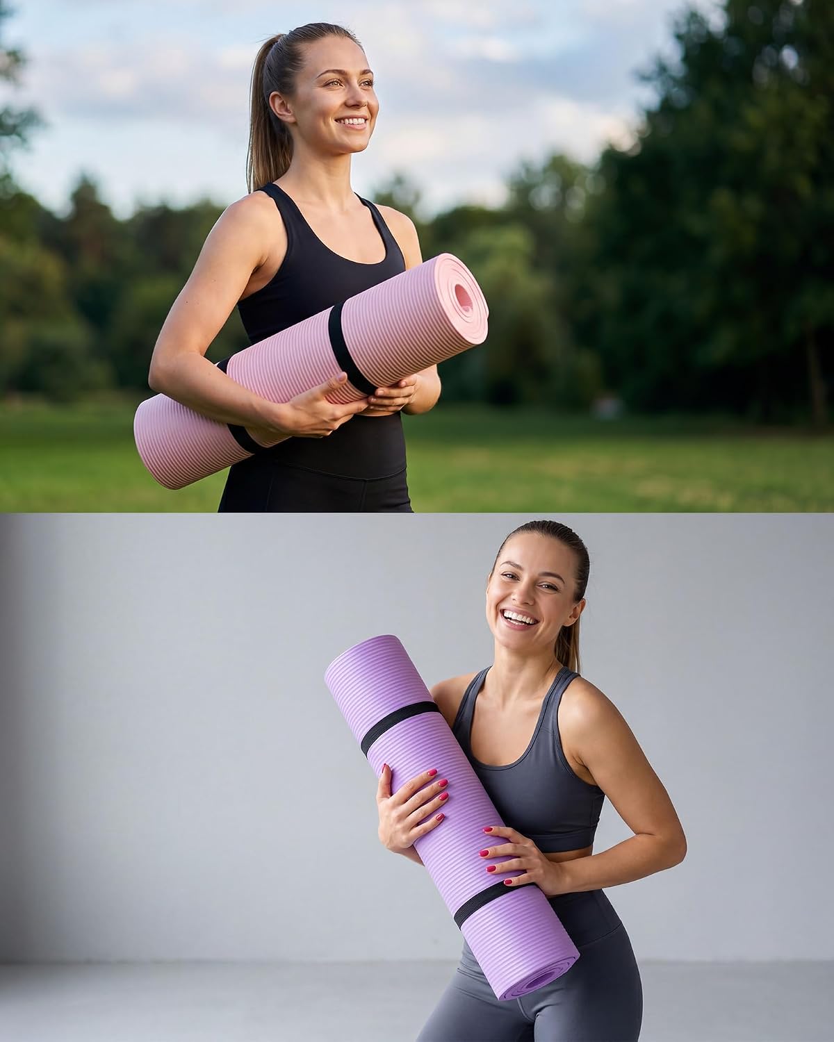 Yoga Mats (72x24) 3/8 Inch Thick Exercise Yoga Mat for Home Workout with Strap Non Slip Pilates Gym Supplies for Women Men
