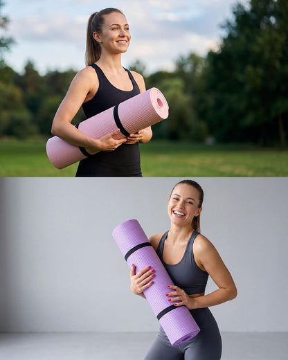 Yoga Mats (72x24) 3/8 Inch Thick Exercise Yoga Mat for Home Workout with Strap Non Slip Pilates Gym Supplies for Women Men