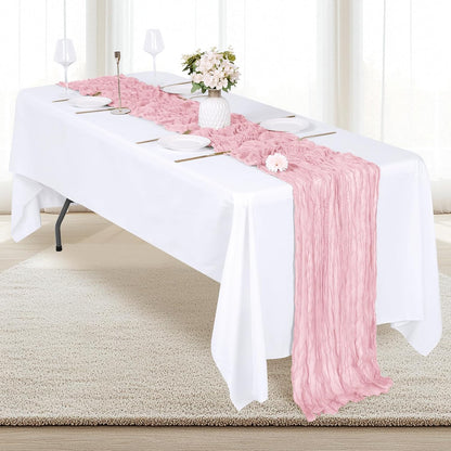 12 Pack Light Pink Cheesecloth Table Runner 17x108 Inch Semi Sheer Boho Gauze Cheese Cloth Fabric Table Runners, for Wedding Party Baby Shower Birthday Home Decor Garden Farmhouse