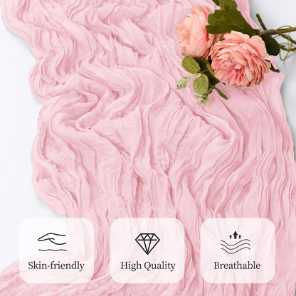 12 Pack Light Pink Cheesecloth Table Runner 17x108 Inch Semi Sheer Boho Gauze Cheese Cloth Fabric Table Runners, for Wedding Party Baby Shower Birthday Home Decor Garden Farmhouse