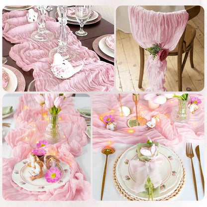 12 Pack Light Pink Cheesecloth Table Runner 17x108 Inch Semi Sheer Boho Gauze Cheese Cloth Fabric Table Runners, for Wedding Party Baby Shower Birthday Home Decor Garden Farmhouse