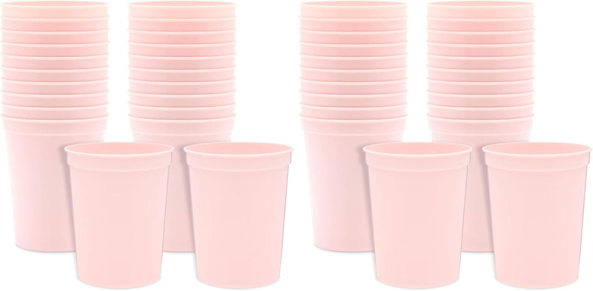 Reusable Plastic Cups - 16 Oz, Light Pink, 24 Count - Light Pink Stadium Tumblers & Pastel Stadium Cups - Washable Bulk Drinkware (Pack of 2)