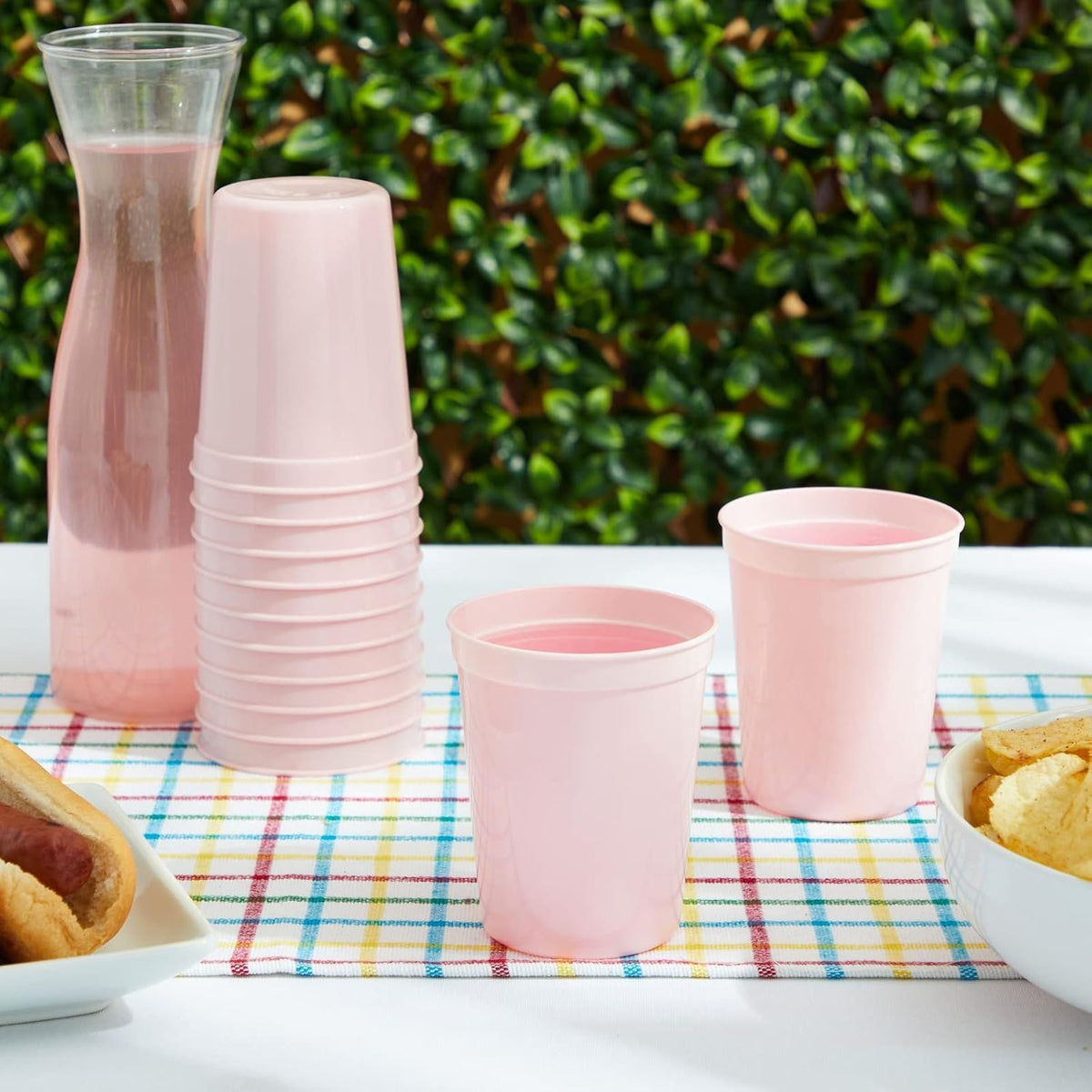 Reusable Plastic Cups - 16 Oz, Light Pink, 24 Count - Light Pink Stadium Tumblers & Pastel Stadium Cups - Washable Bulk Drinkware (Pack of 2)