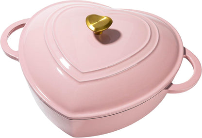 Paris Hilton Enameled Cast Iron Braiser, Heart-Shaped Skillet with Lid, Superior Heat Retention Casserole, Stovetop and Oven-to-Table, 3.5-Quart, Pink