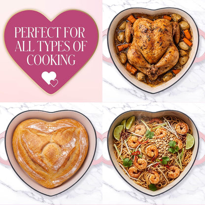 Paris Hilton Enameled Cast Iron Braiser, Heart-Shaped Skillet with Lid, Superior Heat Retention Casserole, Stovetop and Oven-to-Table, 3.5-Quart, Pink