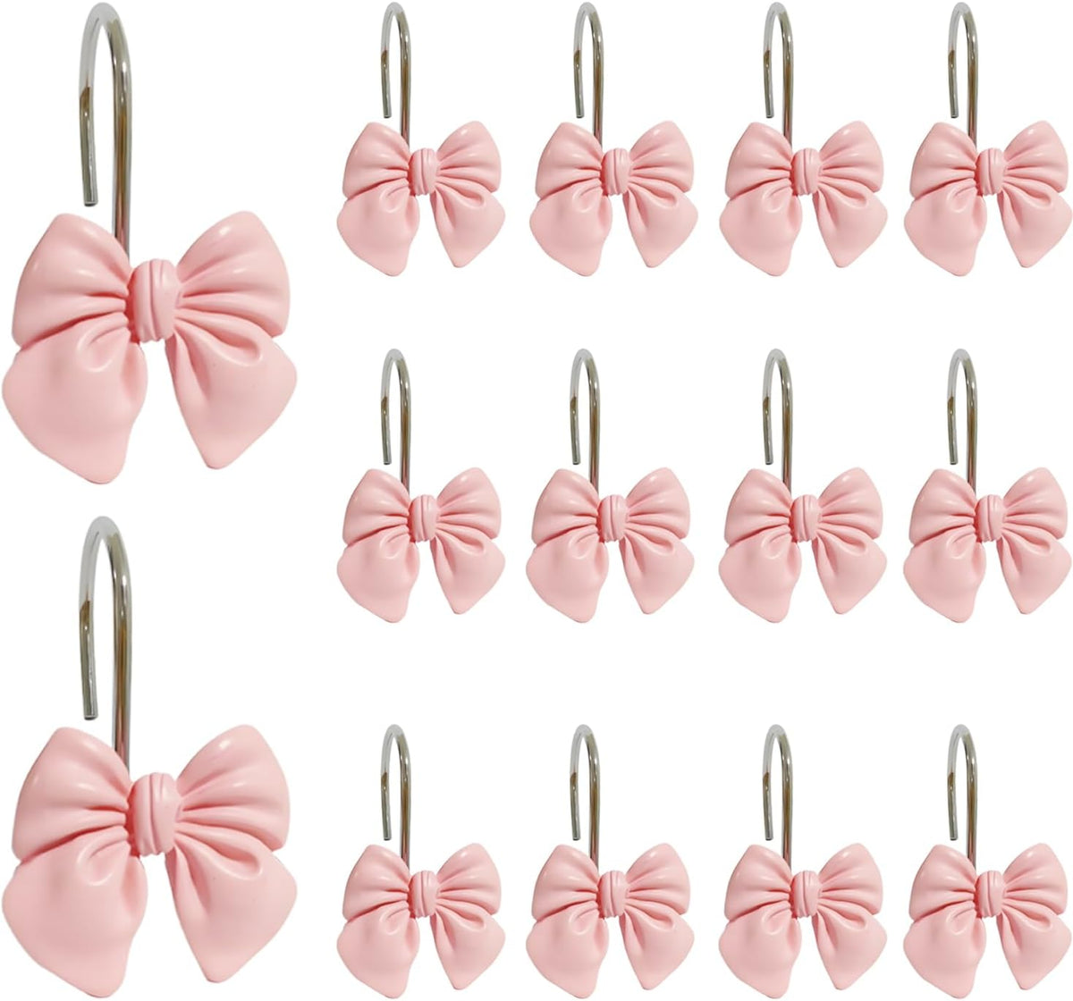 12pcs Decorative Shower Curtain Hooks Rust Proof Metal Shower Curtain Rings Pink Bow Knot Resin Curtain Hooks Shower Rings for Bathroom Baby Room Nursery Art Decors