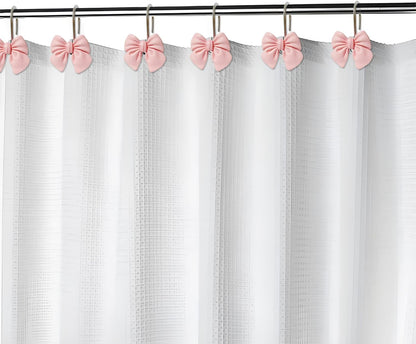 12pcs Decorative Shower Curtain Hooks Rust Proof Metal Shower Curtain Rings Pink Bow Knot Resin Curtain Hooks Shower Rings for Bathroom Baby Room Nursery Art Decors