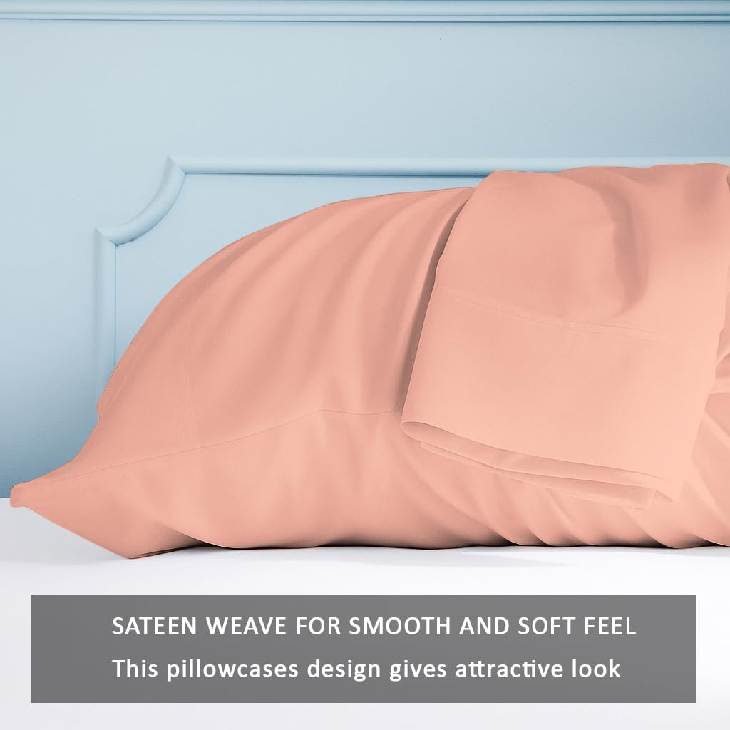 TBM Oversize Pillow Case Extra Large Fits Even The Fluffiest Pillows Including Huge Gaint Pillows Extra Tall Pillowcase 100% Egyptian Cotton 600 Thread Count (Peach Pink, Queen 23W X 34L)