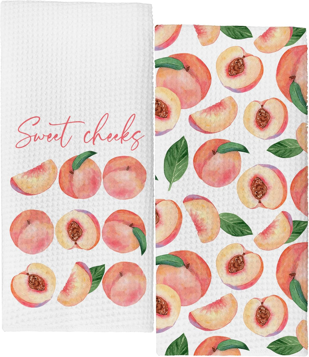 Watercolor Peach Kitchen Towels,16x24 Inches Set of 2,Sweet Cheeks Pink Calligraphy Farmhouse Dish Towels for Summer Home Bathroom Kitchen.(036)