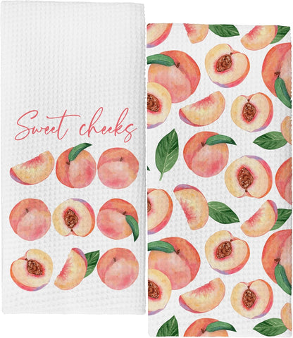 Watercolor Peach Kitchen Towels,16x24 Inches Set of 2,Sweet Cheeks Pink Calligraphy Farmhouse Dish Towels for Summer Home Bathroom Kitchen.(036)