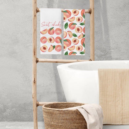 Watercolor Peach Kitchen Towels,16x24 Inches Set of 2,Sweet Cheeks Pink Calligraphy Farmhouse Dish Towels for Summer Home Bathroom Kitchen.(036)