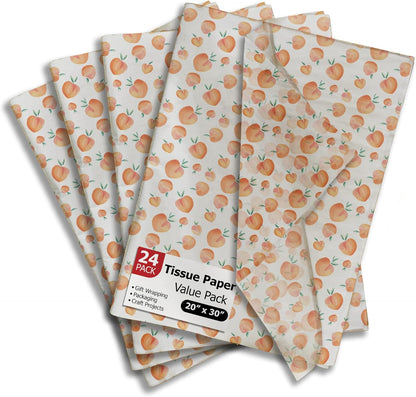Peaches Printed Tissue Paper for Gift Bags or Boxes and Wrapping - Summer Bulk Decorative Art Tissue Paper for Packaging and Gifting | 24 Sheets 20" x 30"