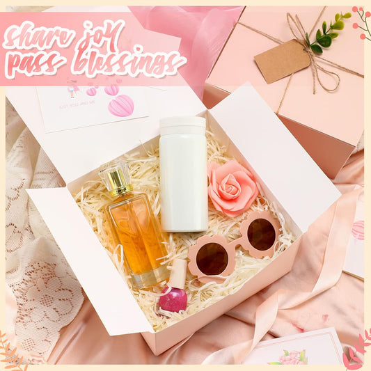 8 Pack Gift Boxes with Lids, 8x8x4 Inch Light Pink Bridesmaid Proposal Gift Box with Shredded Paper, Twine, Tags & Eucalyptus Leaves for Presents, Wedding, Birthday, Christmas, Baby Shower
