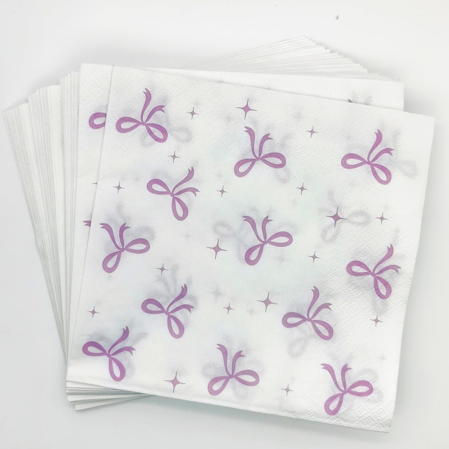 100Pcs Pink Bow Cocktail Napkins Conquette Birthday Decorations Napkins Pink Bow Dessert Napkins For Pink Bow Theme Bachelorette Bridal Baby Shower Bow Girl Birthday Party Decor (White)