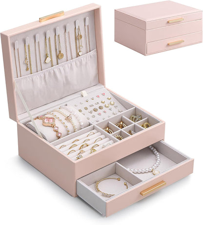 2-Layer Jewelry Box Organizer Holder for Women Girls Mom -Pink