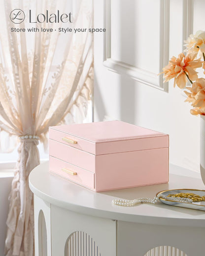 2-Layer Jewelry Box Organizer Holder for Women Girls Mom -Pink