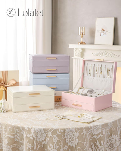 2-Layer Jewelry Box Organizer Holder for Women Girls Mom -Pink