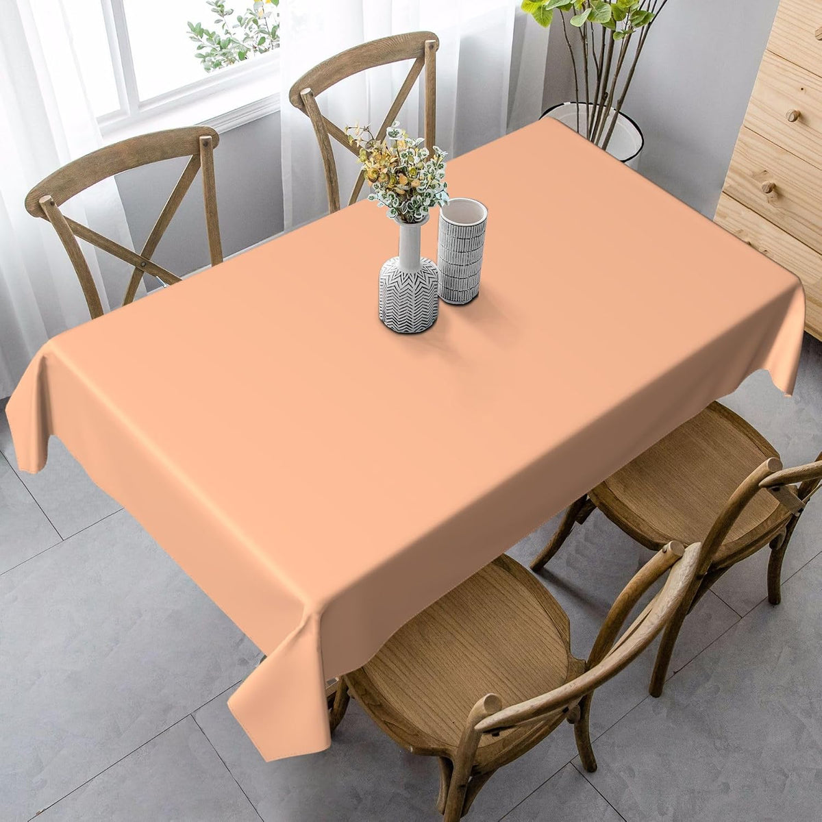 Rectangle Tablecloth, Peach Solid Color Oblong Table Cover Washable Table Cloth for Kitchen Dinning Party Tabletop, 60" x 90"