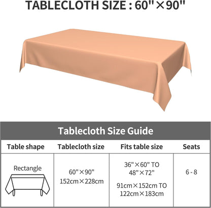 Rectangle Tablecloth, Peach Solid Color Oblong Table Cover Washable Table Cloth for Kitchen Dinning Party Tabletop, 60" x 90"