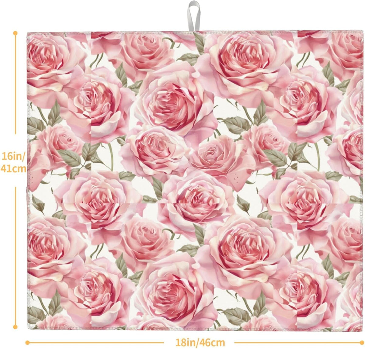 Pink Rose Dish Drying Mat For Kitchen Counter Romantic Floral Dry Mats Microfiber Dish Drainer Mat Protector Pad Absorbent Fast Drying Kitchen Must-Have 16x18 Inch