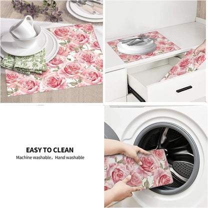 Pink Rose Dish Drying Mat For Kitchen Counter Romantic Floral Dry Mats Microfiber Dish Drainer Mat Protector Pad Absorbent Fast Drying Kitchen Must-Have 16x18 Inch