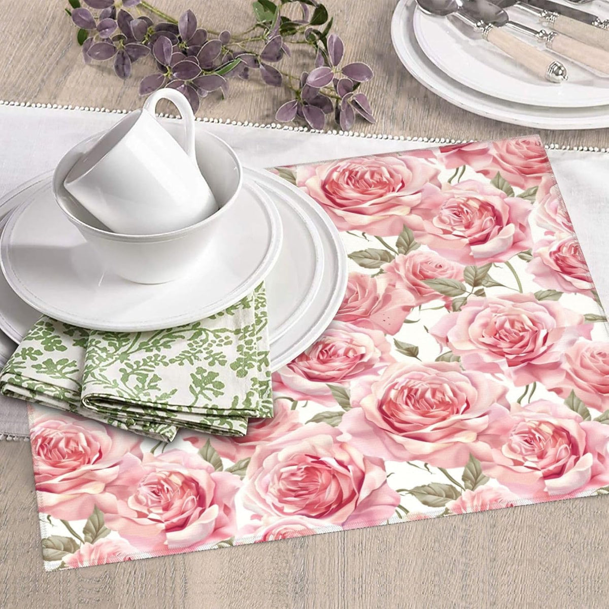 Pink Rose Dish Drying Mat For Kitchen Counter Romantic Floral Dry Mats Microfiber Dish Drainer Mat Protector Pad Absorbent Fast Drying Kitchen Must-Have 16x18 Inch